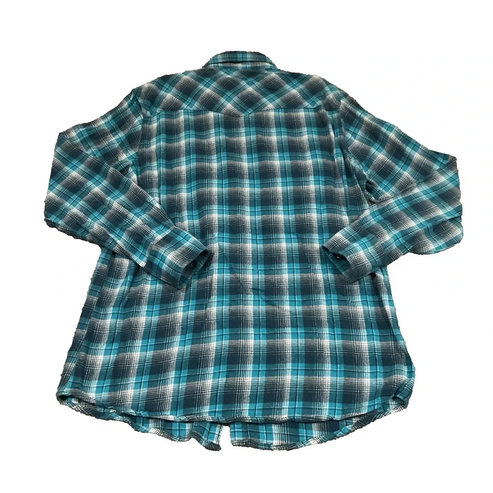 Wrangler Wrancher Pearl Snap Western Shirt Men's XLT Blue Plaid Cowboy